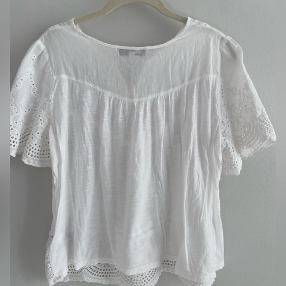 Embroidered White Feminine Eyelet Scalloped Edge T-Shirt Size M - Picture 6 of 13